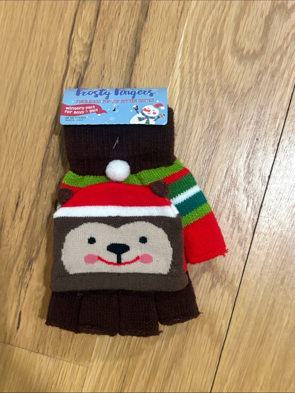 Frosty Fingers Brown Kids Fingerless Pop-Top Gloves